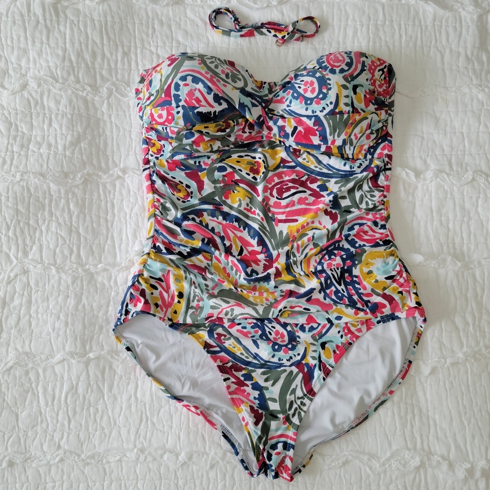 Anne Cole  Convertible Sweetheart Swimsuit 12 Bright Paisley Removable Strap